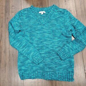 JM Collection Petite Sweater PS Small Crewneck Long Sleeve Knit Pullover Teal